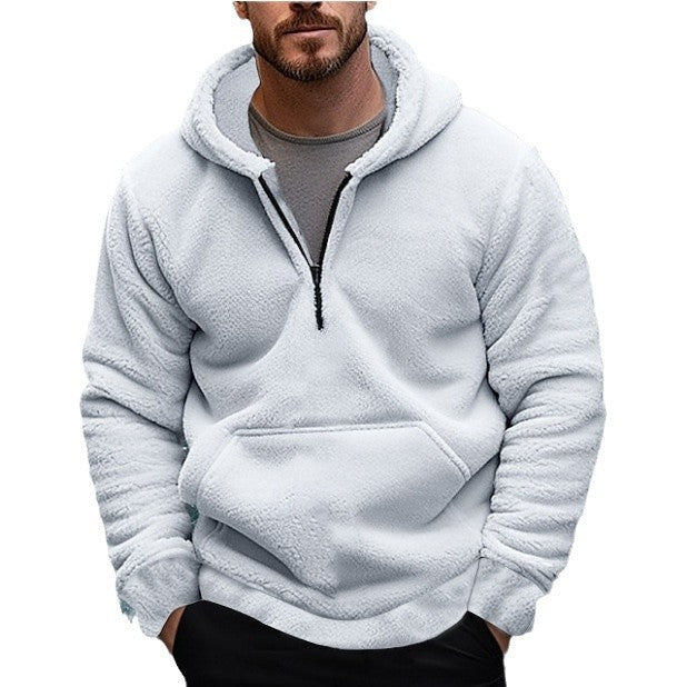 Herren nan sherpa fleece-hoodie mit halbem Reißverschluss, Kapuze und großer Kängurutasche EB