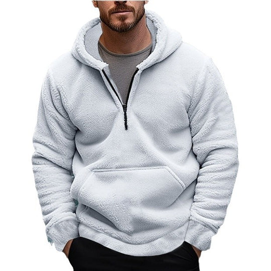 Herren nan sherpa fleece-hoodie mit halbem Reißverschluss, Kapuze und großer Kängurutasche EB