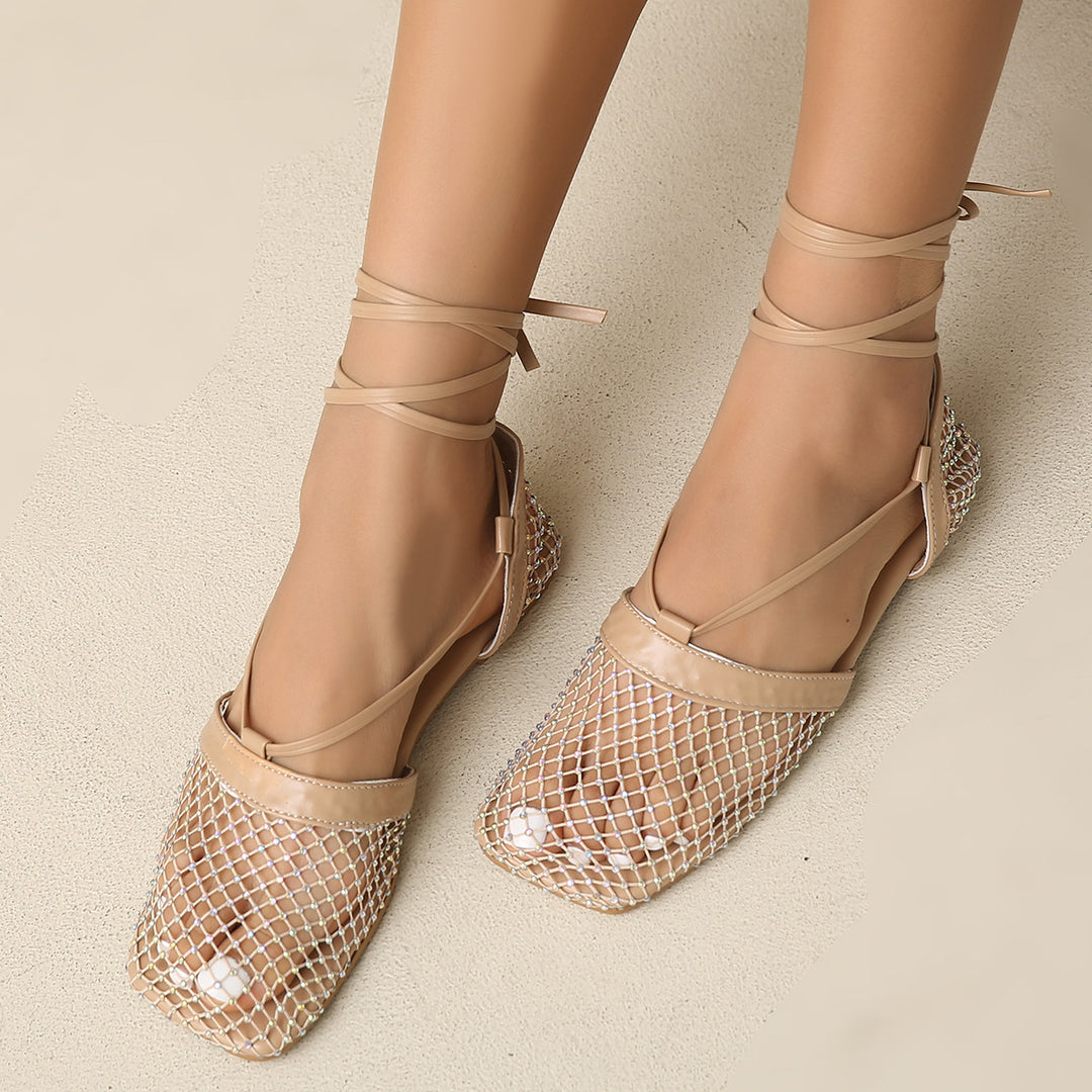 Damen elegante Netzsandalen mit verstellbarem Schnürsystem und rutschfester Sohle EB