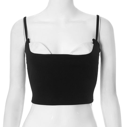 Damen Crop-Top mit verstellbaren Spaghettiträgern und innovativem Ausschnitt EB