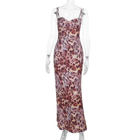 Damen Maxikleid mit elegantem Tiermuster EB