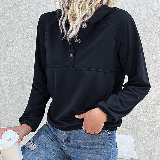 Damen Sportpullover mit Kapuze und Knopfleiste EB