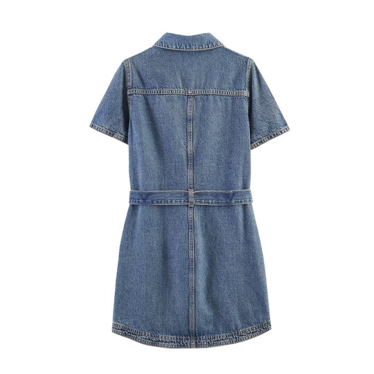 Damen Jeanskleid mit Taillengürtel und Kurzarm EB