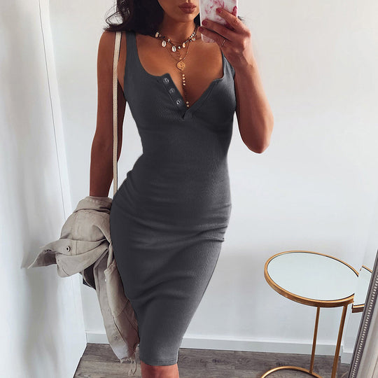 Damen Rippstrick Bodycon Midi Kleid EB