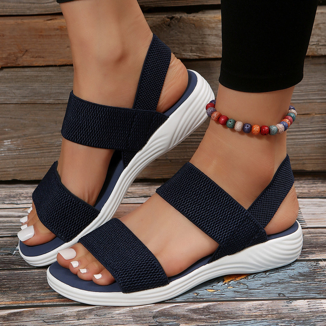 Damen Strick‑Sandalen mit elastischen Riemen und dämpfender Plateau‑Sohle EB