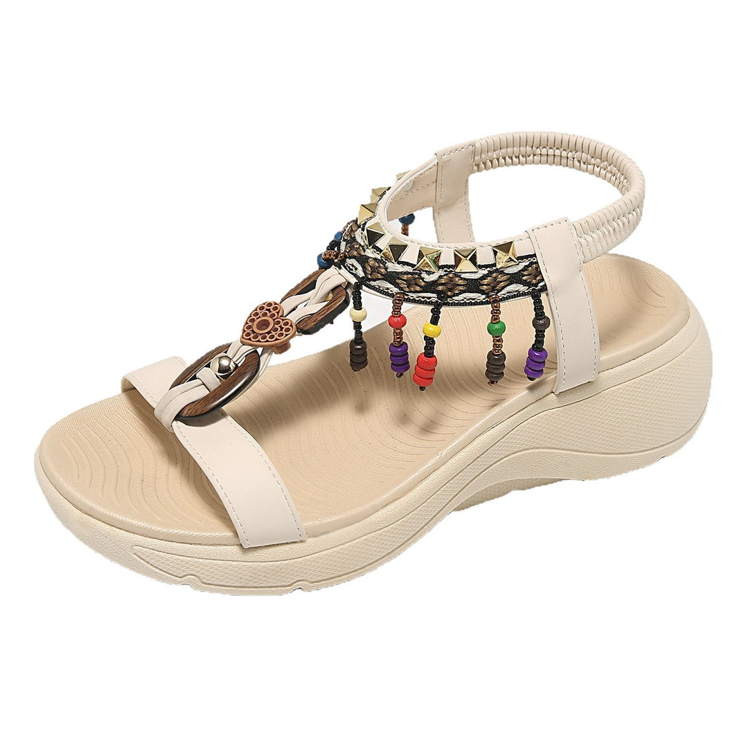 Damen modische Sandalen mit dekorativen Perlen und ergonomischem Fußbett EB