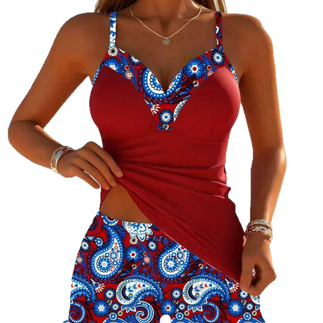 Damen Funktions-Badeanzug mit hohem Schnitt und dekorativen Paisleymustern EB