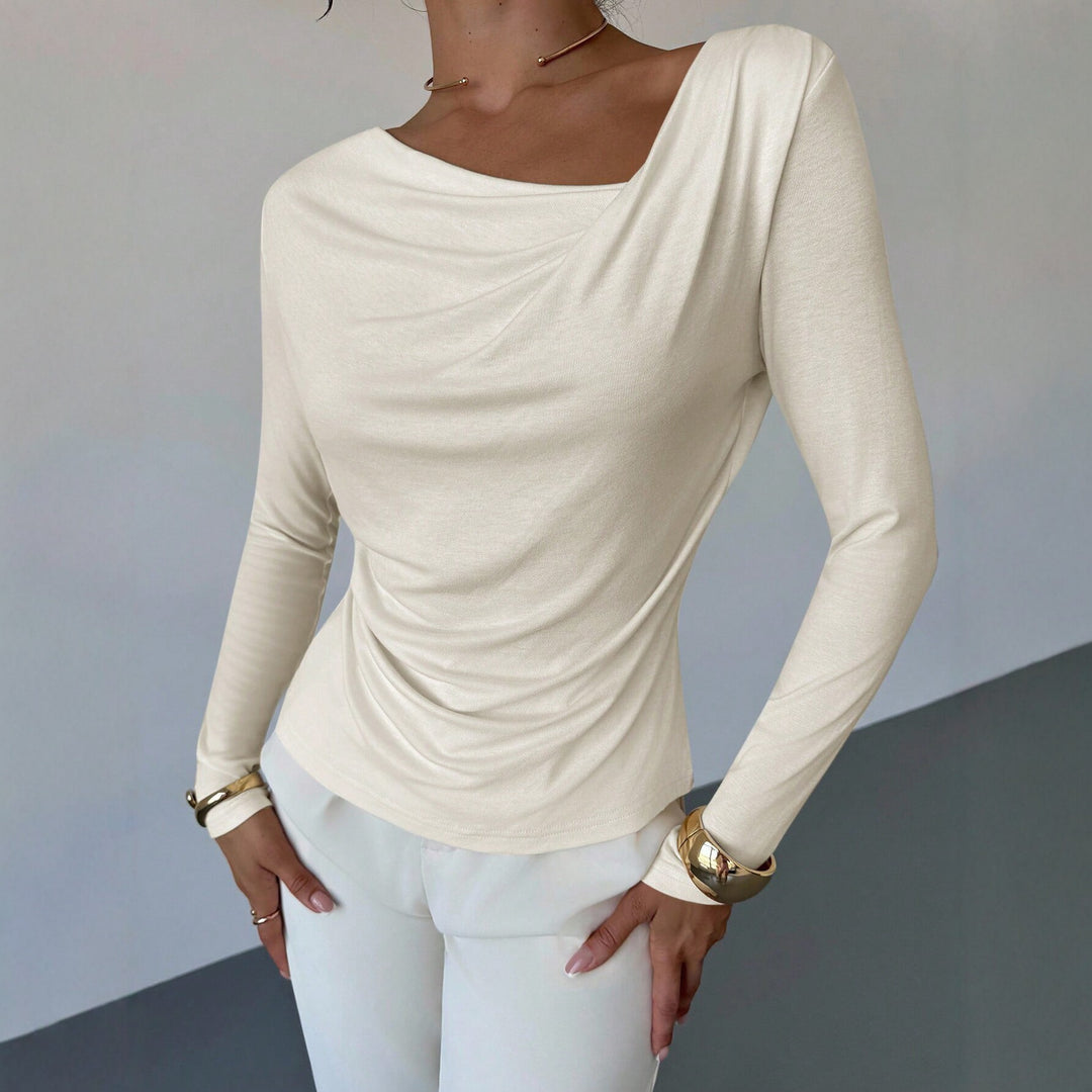 Damen elegantes drapiertes Langarm-Top mit Wasserfallkragen und taillierter Silhouette Eichborn Berlin