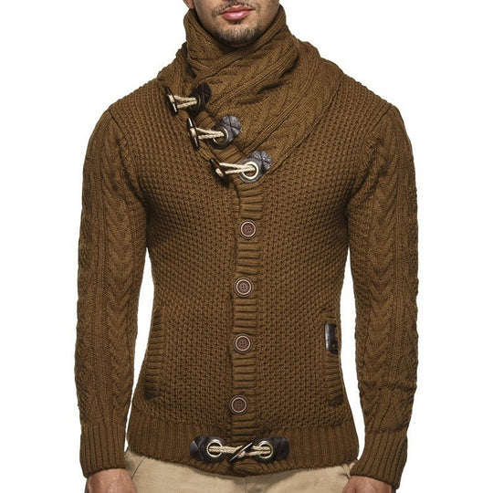 Herren Grobstrickpullover mit Schalkragen und Knopfdetail EB