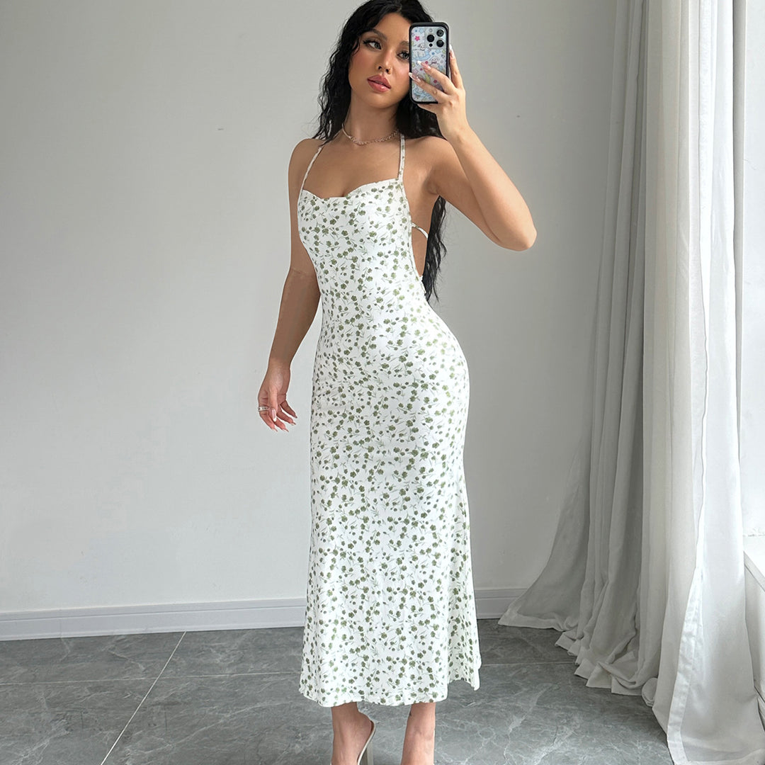 Damen Maxikleid mit eleganter Schnürung und floralem Muster EB
