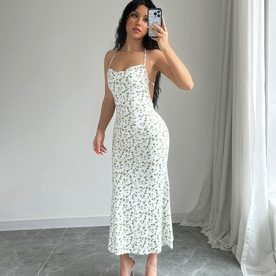 Damen Maxikleid mit eleganter Schnürung und floralem Muster EB