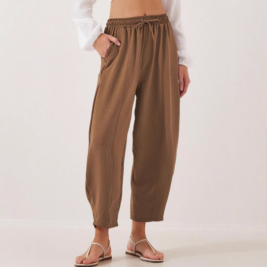 Damen lockere Freizeithose mit elastischem Bund und seitlichen Taschen EB