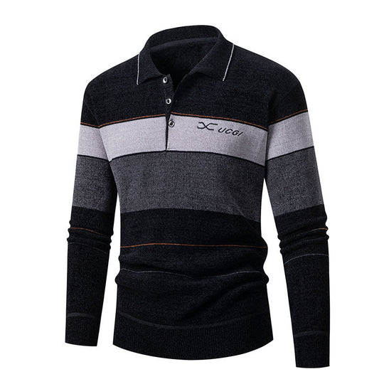 Herren Langarm Polohemd mit gestreiftem Design und Knopfleiste EB