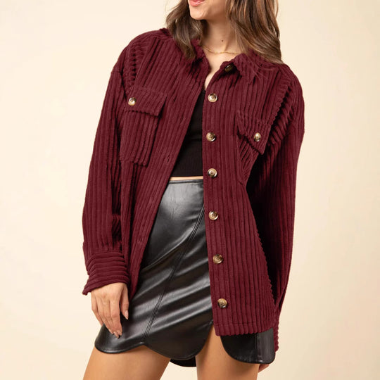 Damen weiche und strukturierte Cordjacke mit Taschen EB