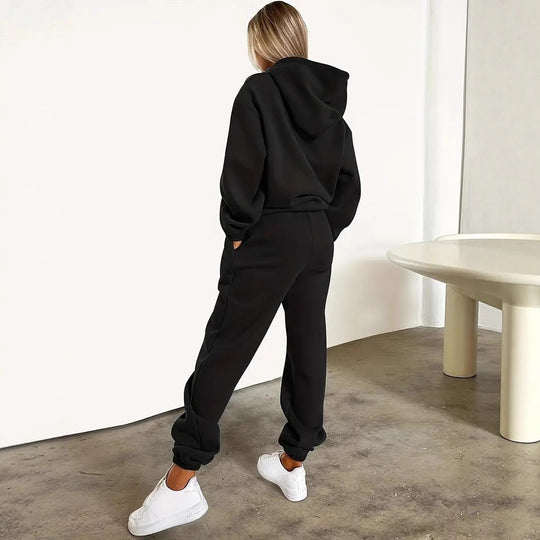 Damen nan Hoodie- und Jogginghose-Set mit Kapuze, Kängurutasche, elastischem Bund und auffälligem Lippen-Statementprint EB