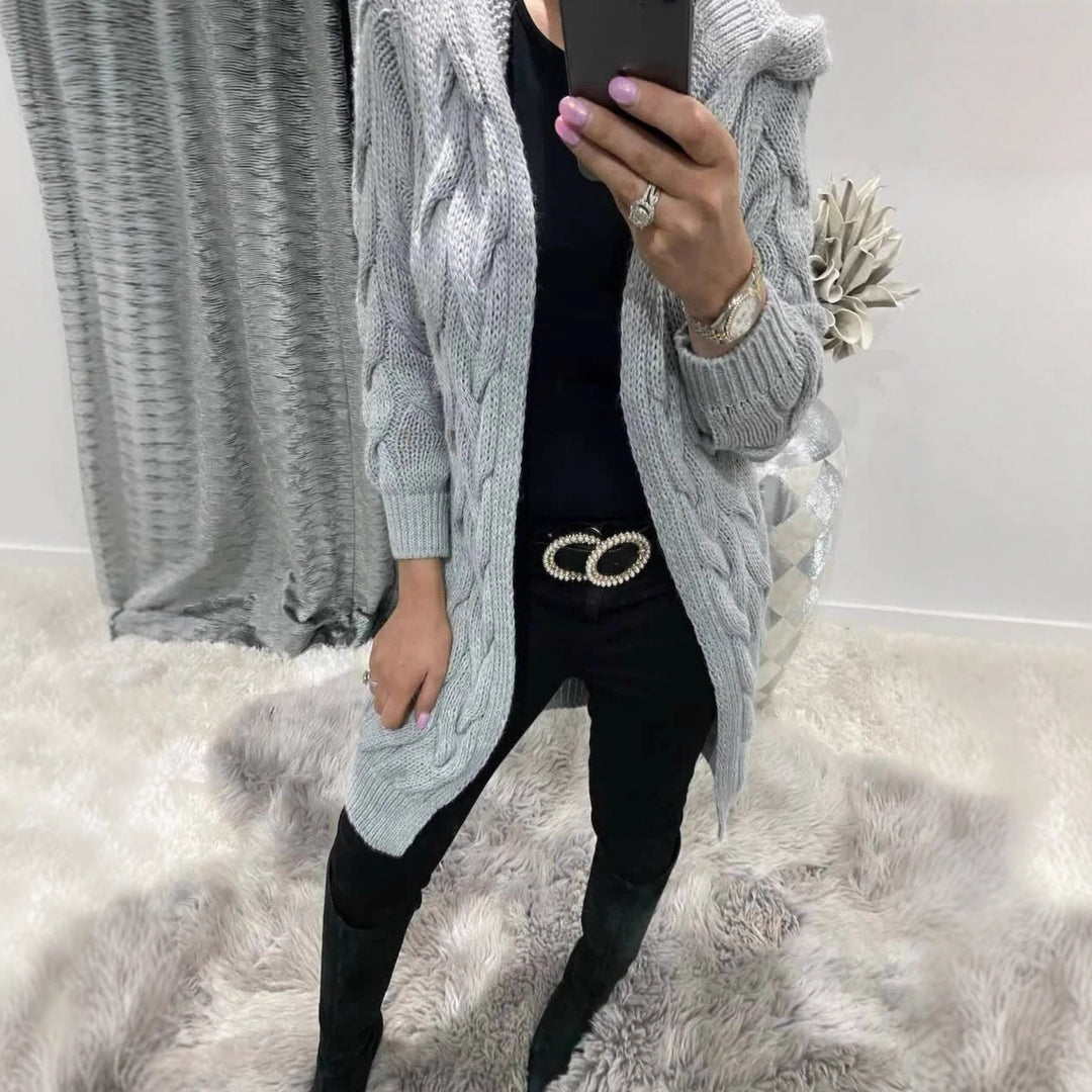 Damen Lange Strickjacke mit hochwertigem Zopfmuster und lässigem Schnitt EB