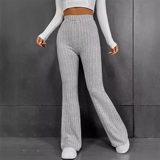 Damen Flared Stretch-Hose mit vertikalem Rippmuster EB