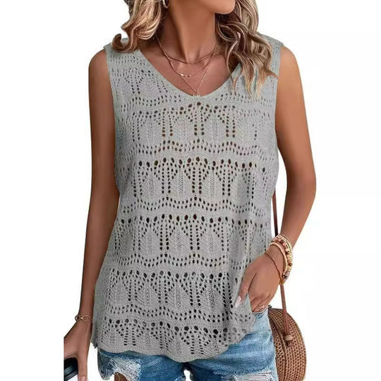 Damen Stricktop mit luftiger Häkelstruktur EB