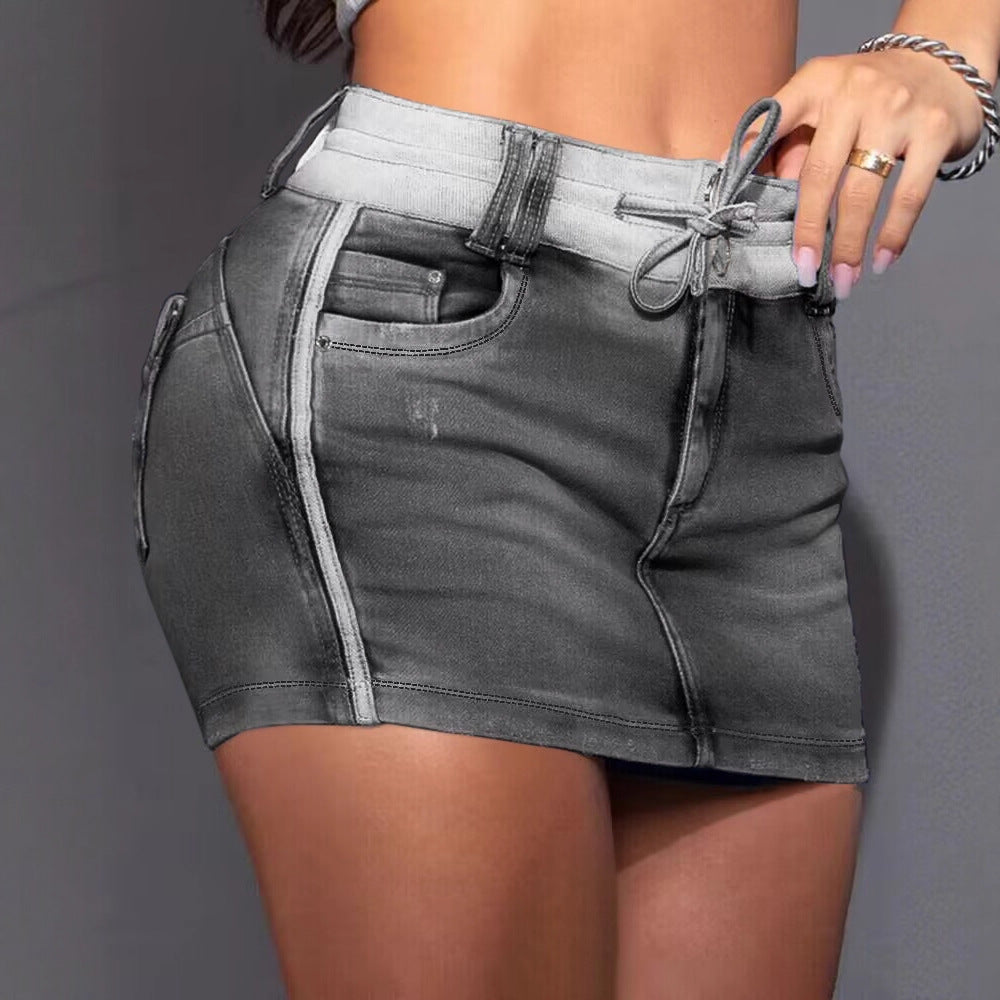 Damen Jeansrock mit lässigem Bund und dekorativem Kordelzug EB