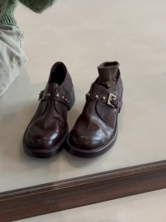 Damen Stiefeletten mit dekorativer Schnalle und robustem Blockabsatz EB