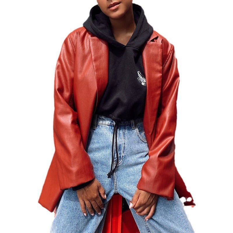 Damen elegante und stilvolle Kunstlederjacke EB