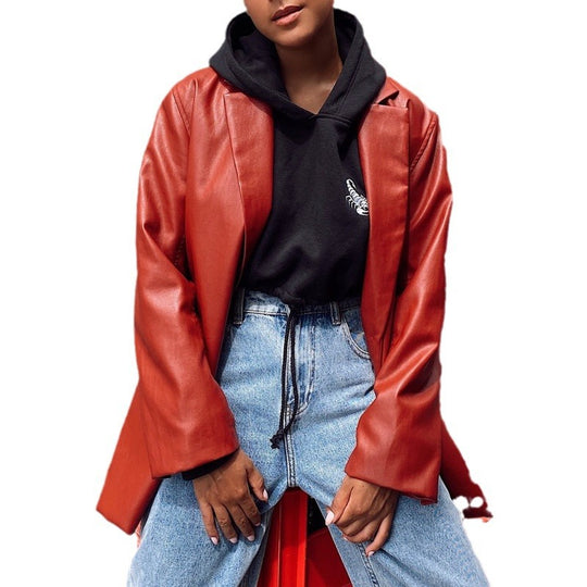 Damen elegante und stilvolle Kunstlederjacke EB
