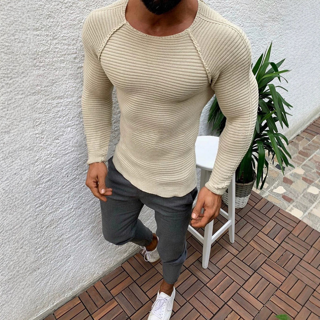 Herren nan figurbetonter Strickpullover mit Raglanärmeln und elastischer Struktur EB