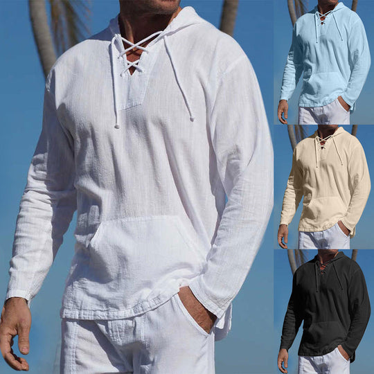 Damen lässiger Langarm-Hoodie mit Kängurutasche und Kapuze EB