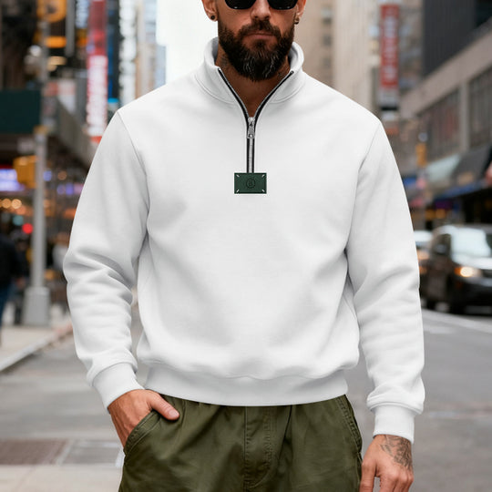 Herren nan hochgeschlossener Quarterzip-Sweatshirt aus schwerem Baumwollfleece mit Stehkragen EB