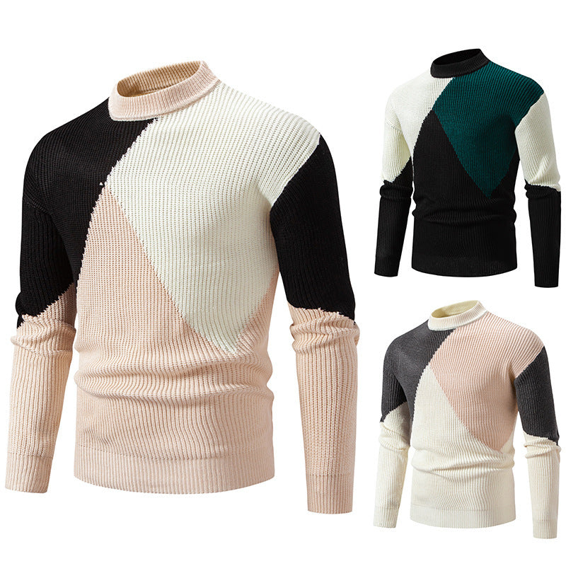 Herren modischer Rollkragenpullover mit grafischem Farbblockdesign EB