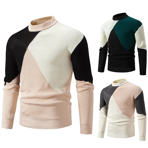 Herren modischer Rollkragenpullover mit grafischem Farbblockdesign EB
