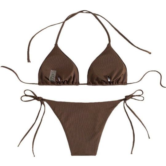 Damen Triangel-Bikini mit schmalen Trägern und verstellbaren Schnürdetails EB