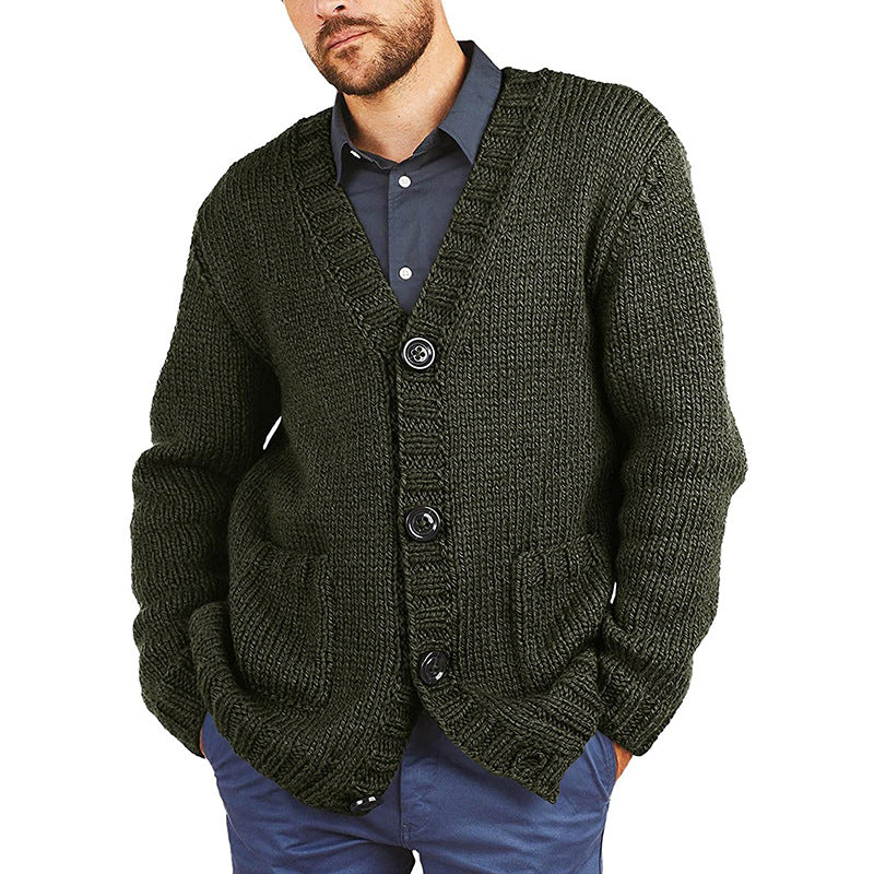 Herren lässige Strickjacke mit tiefem V-Ausschnitt und großzügigen Taschen EB