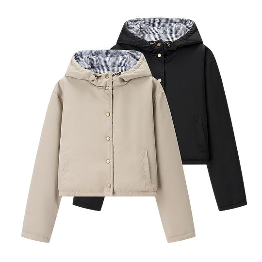 Damen gestepptes Übergangsjacke mit praktischer Kapuze EB