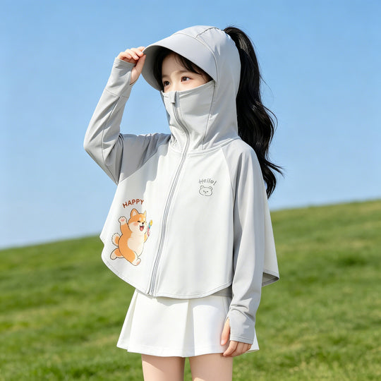 Kinder Sonnenschutzjacke mit Kapuze und atmungsaktivem Stoff EB