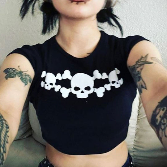 Damen Crop-T-Shirt mit kreativem Nostalgie-Druck und lässigem Schnitt EB