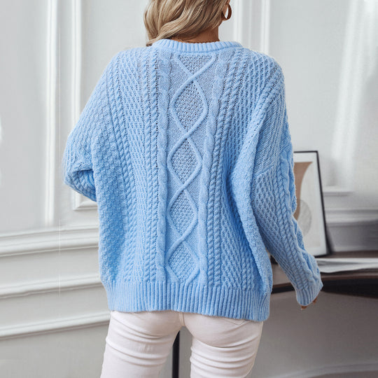 Damen Strickpullover mit strukturiertem Zopfdesign und Rundhalsausschnitt EB