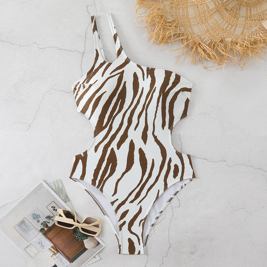 Damen Asymmetrischer Einteiler Badeanzug mit Tiermotiv EB