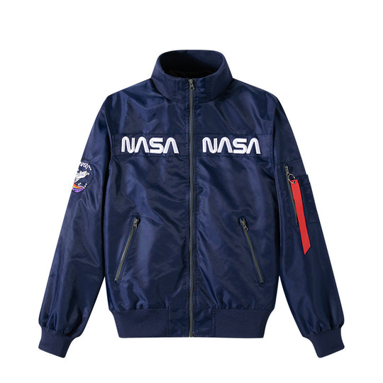 Men's  space-inspired insulated zip-front utility jacket with embroidered chest patches EB