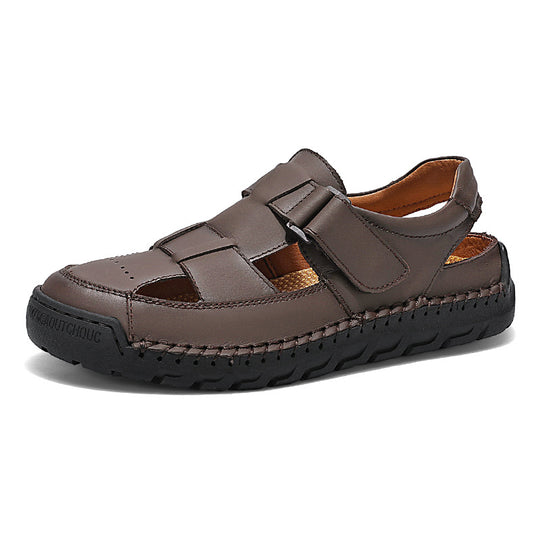 Herren Komfortable Leder-Sandalen mit verstellbaren Klettverschlüssen EB