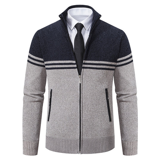 Herren sportliche und modische Strickjacke mit Reißverschluss und kontrastierenden Streifen EB