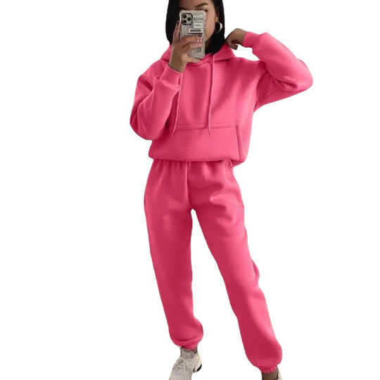 Damen nan kuscheliger Oversize-Kapuzenpullover und Highwaist-Jogginghose Set EB