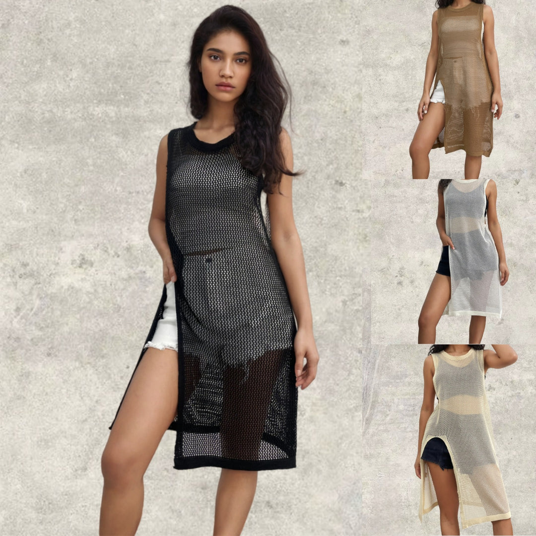 Damen Netz-Kleid mit seitlichen Schlitzen und lässigem Schnitt EB