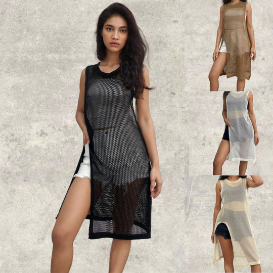 Damen Netz-Kleid mit seitlichen Schlitzen und lässigem Schnitt EB