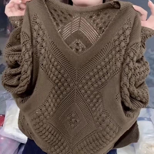 Damen Pullover mit V-Ausschnitt und modernem Strukturmuster EB