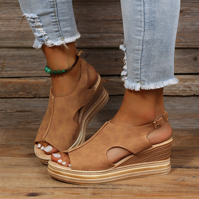 Damen Wedge-Sandalen mit offenem Zehenbereich und eleganter Schnalle EB