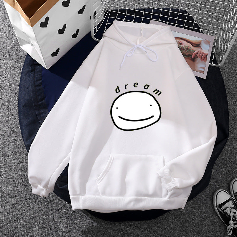 Unisex nan Oversize-Kapuzenpullover mit minimalistischem Smiley-Print, weichem Fleece-Innenfutter und praktischer Kängurutasche EB