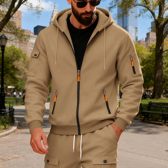 Herren Sportliche Zip-Hoodie mit Innovativen Reißverschlusstaschen EB