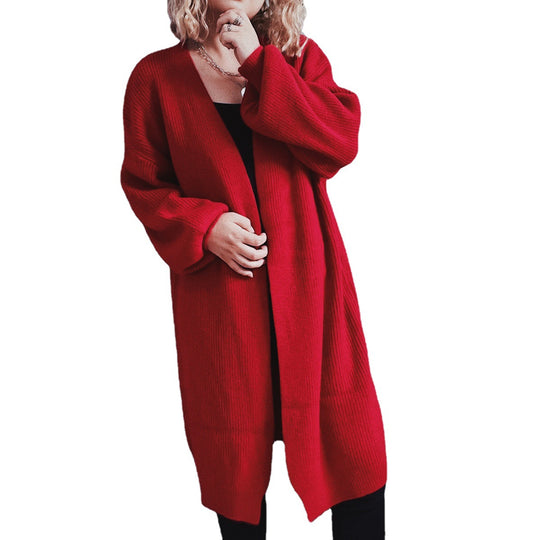 Damen Oversized Strickjacke mit tiefem V-Ausschnitt und lässigem Schnitt EB