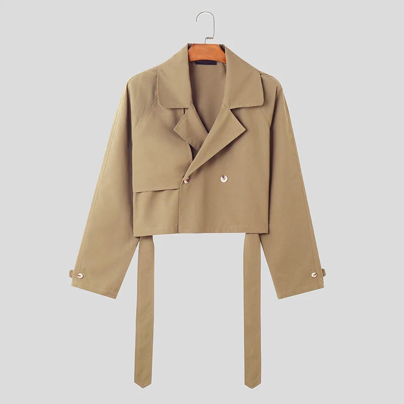 Damen Kurze Jacke mit doppelter Knopfleiste und bindbarem Saum EB